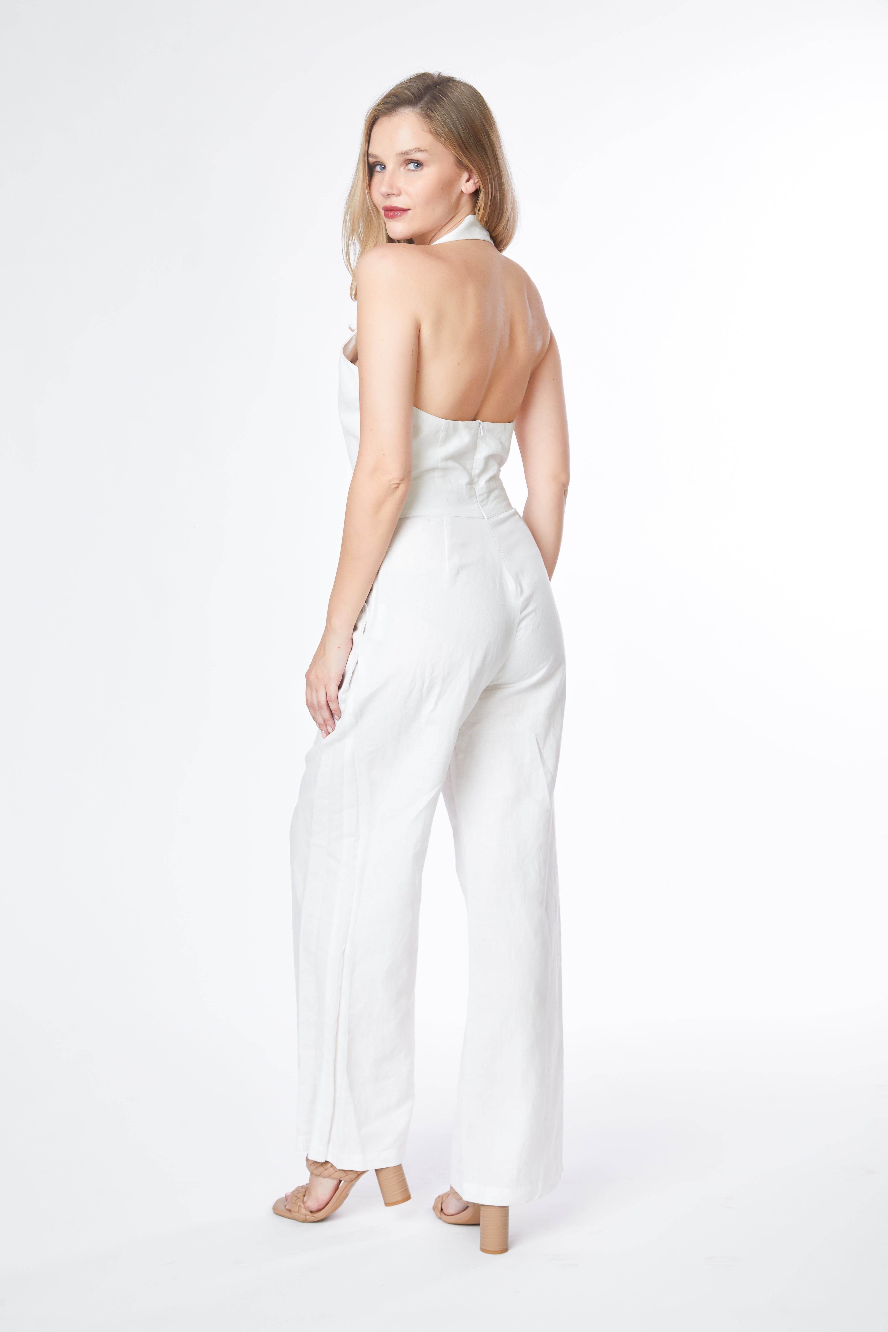 Deep Cut V Neck Flare Leg Jumpsuit