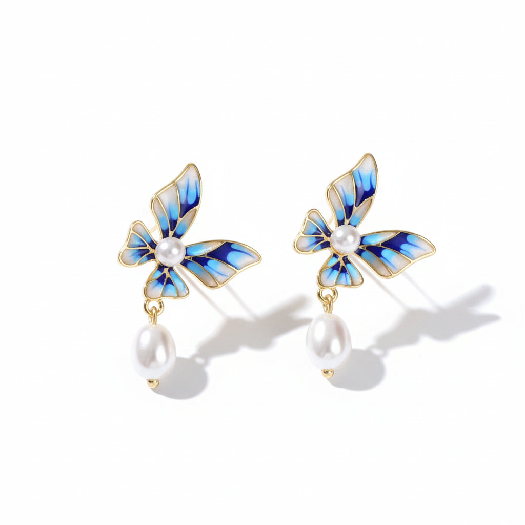 Trendy Dangle Pearl Butterfly Earrings