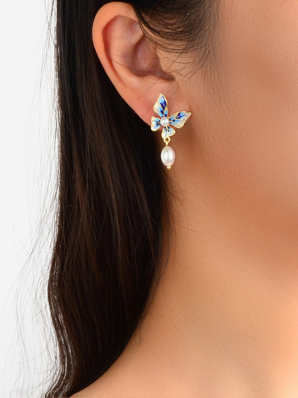 Trendy Dangle Pearl Butterfly Earrings