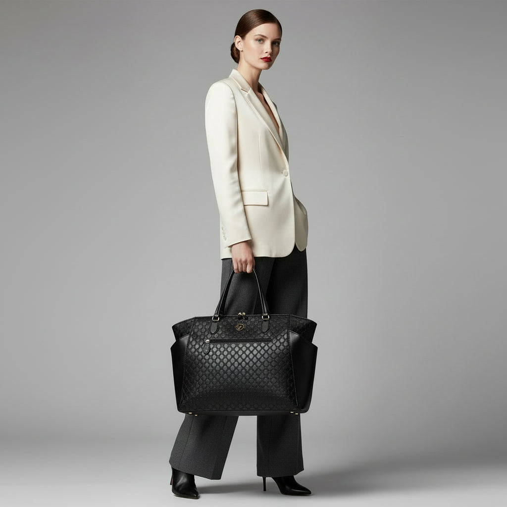 Compass Vegan Leather Monogram Weekender Tote Bag