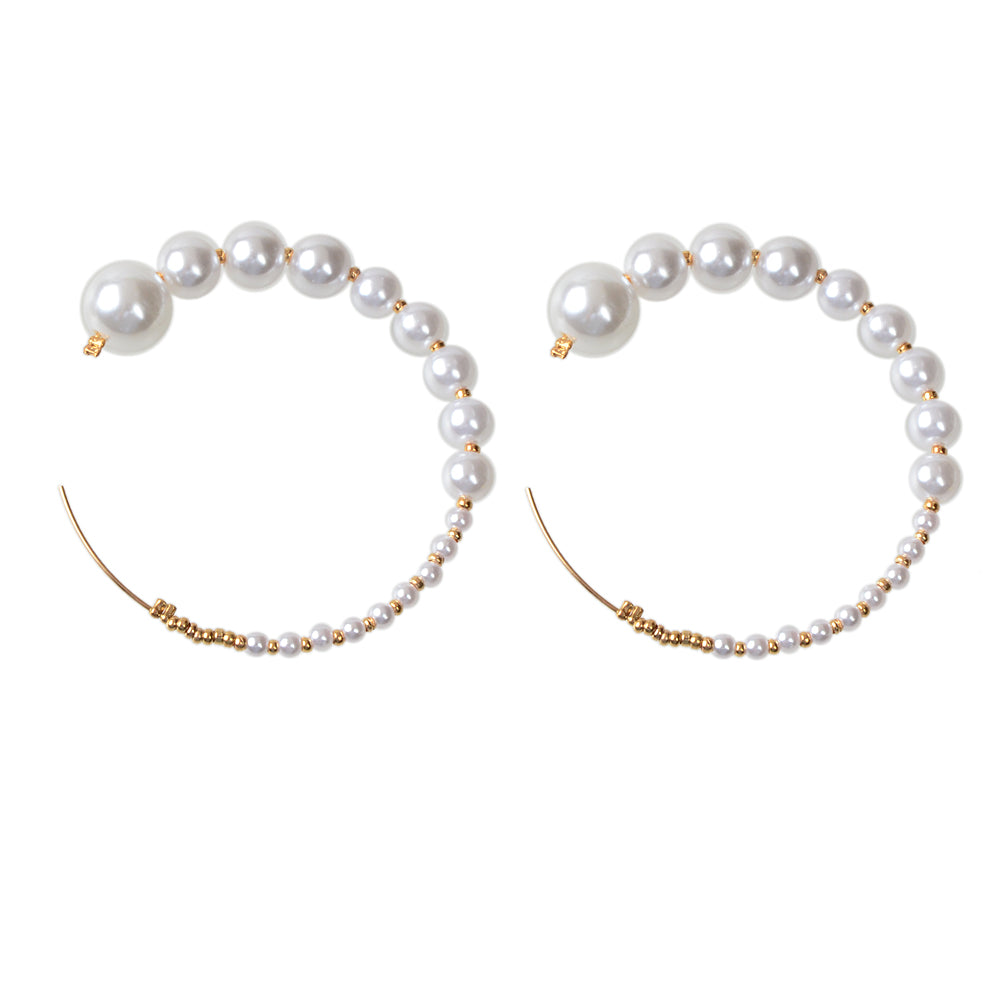Retro Jewellery Big Pearl Statement Hoop Earrings Fashion Women Accessories