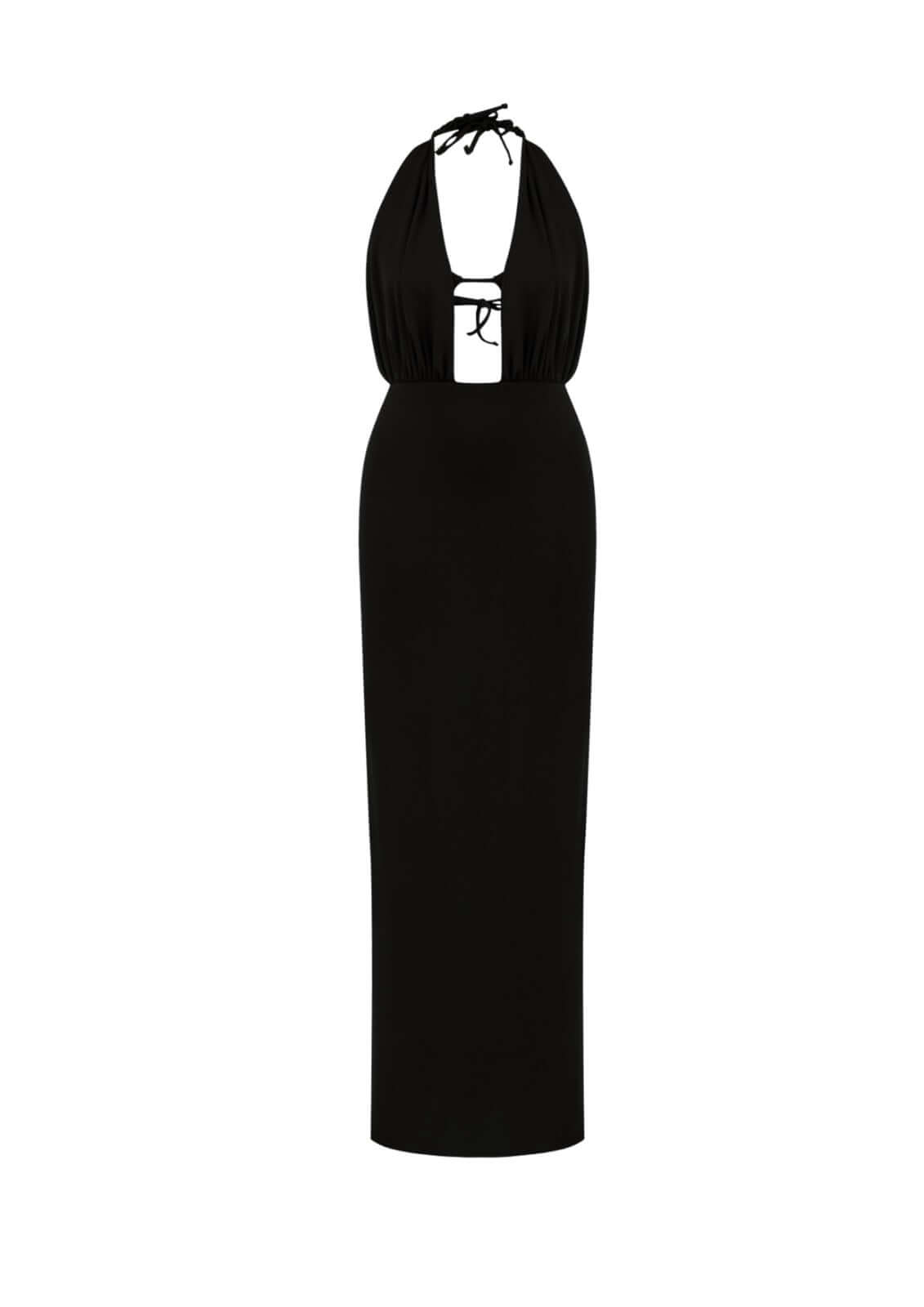 JENDUE Siena Denim Maxi Dress - Elegant Halter Neck Cut-Out