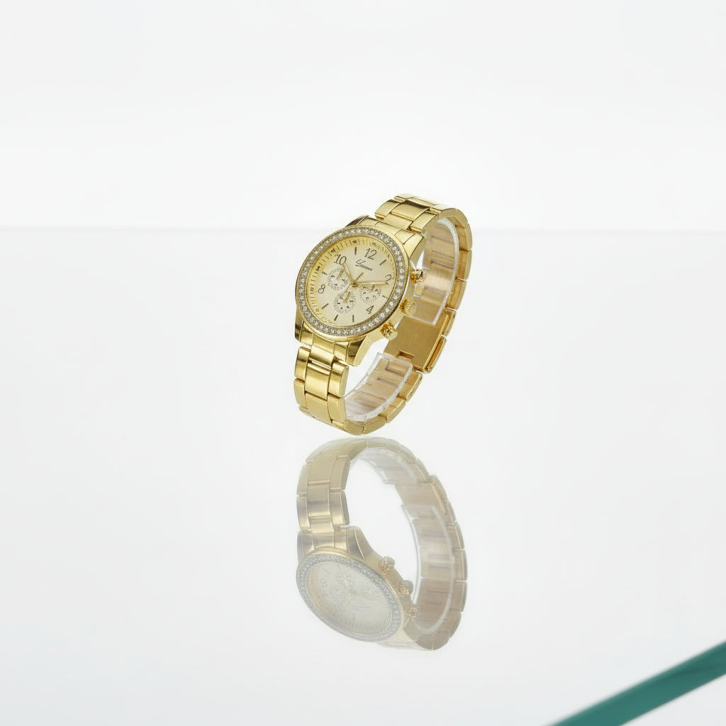 Womens Luxury 14k Gold Watch Jewelry Set (5PCS)