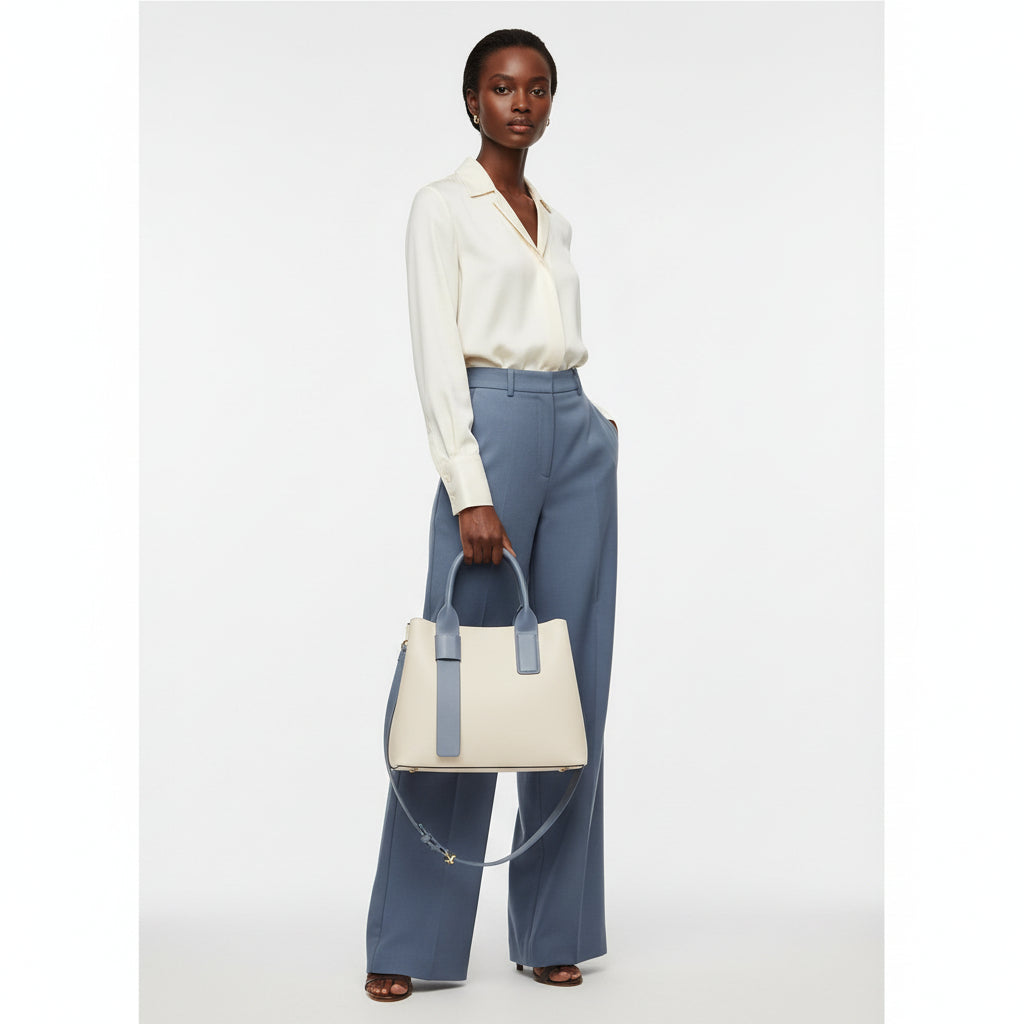 NNEDSZ Off White And Blue Retro Fashion Handbag - Elegant Tote with Large Capacity for Work and Daily Use