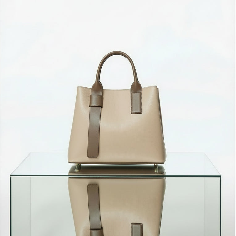 NNEDSZ Light Brown And Brown Retro Fashion Handbag - Elegant Tote with Large Capacity for Work and Daily Use