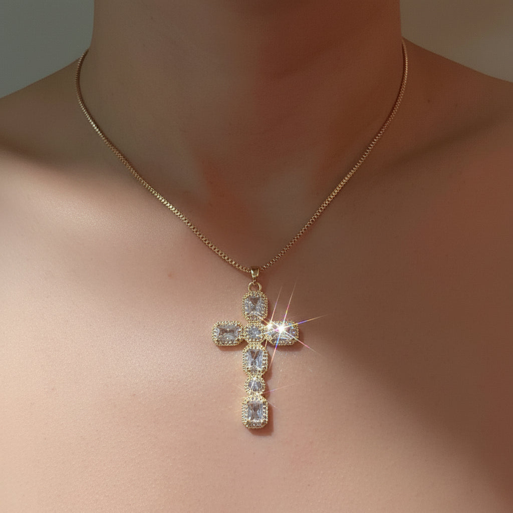 Vintage Sparkle Cross Pendant Necklace